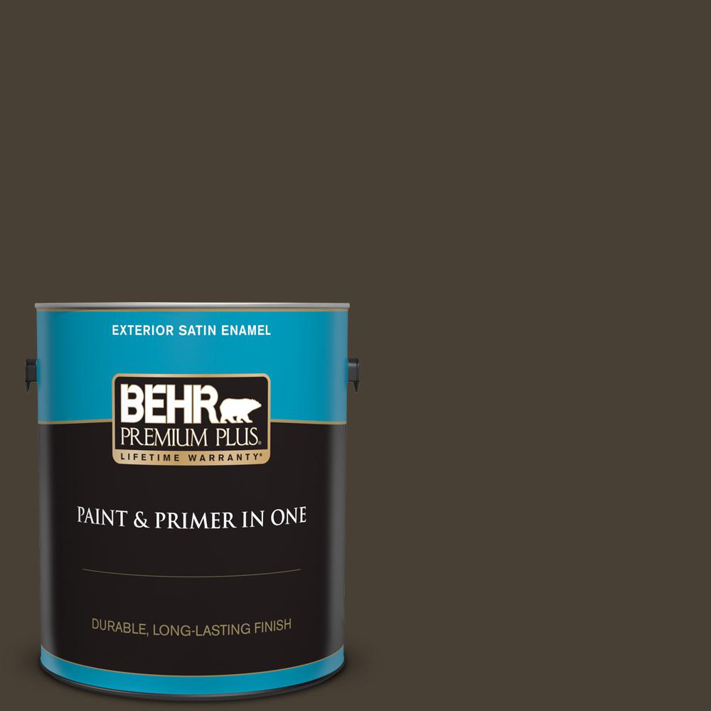 BEHR PREMIUM PLUS 1 gal. PPU520 Sweet Molasses Satin Enamel Exterior Paint and Primer in One