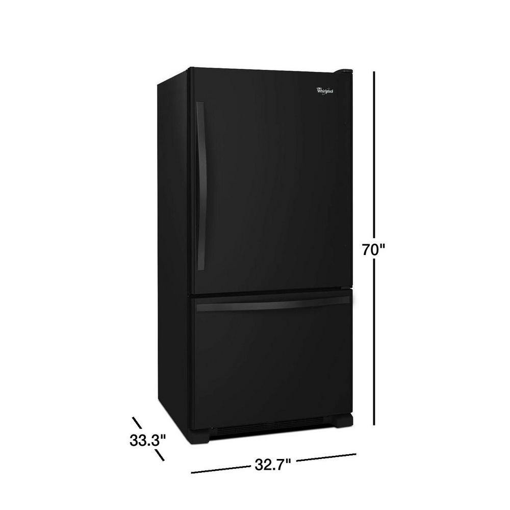 Whirlpool 22 Cu Ft Bottom Freezer Refrigerator In Black With Spill Guard Glass Shelves Wrb322dmbb The Home Depot