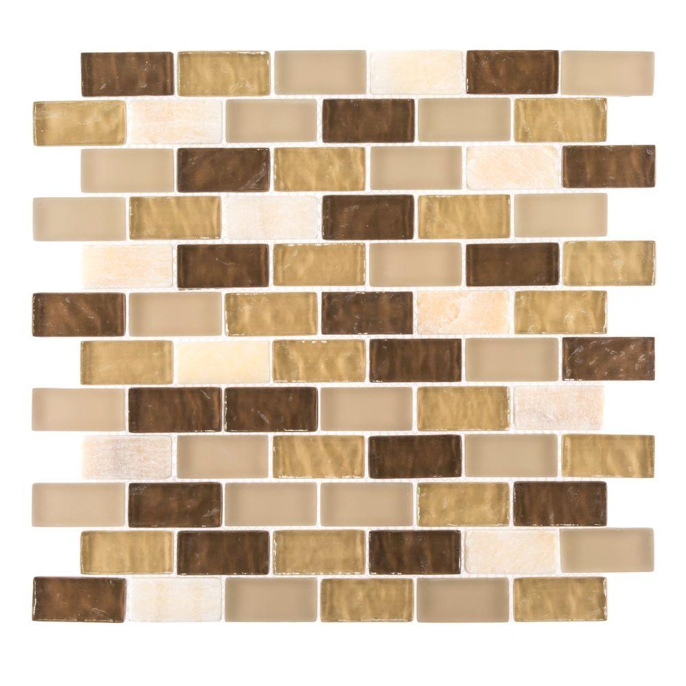 Jeffrey Court Emperador Brick 12 in. x 12 in. x 8 mm Glass ...