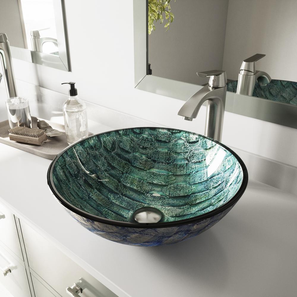 Brushed Nickel Vessel Sinks Bathroom The Home Depot Gl Vessel Sink In Oceania And Linus Faucet Set Brushed Nickel