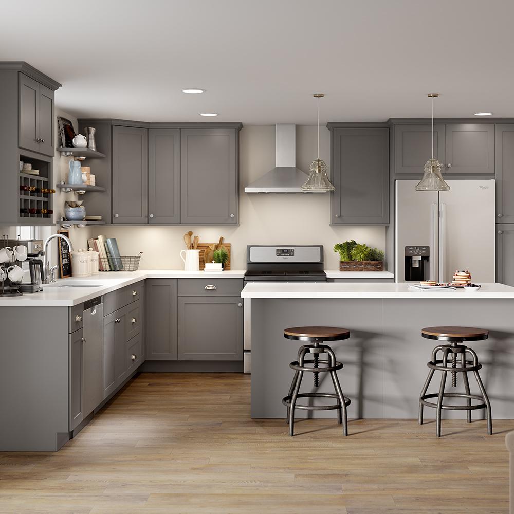Hampton Bay Edson Shaker Assembled 35 98x34 49x21 51 In Blind Base Corner Cabinet In Gray Cm3635l Kg The Home Depot