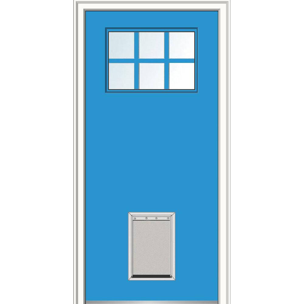 MMI Door 36 in. x 80 in. Classic LeftHand Inswing 6Lite Clear Painted Fiberglass Smooth