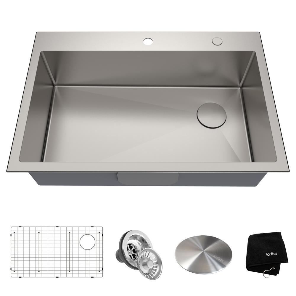 KRAUS Loften Undermount/DropIn Stainless Steel 33 in. 1Hole Single