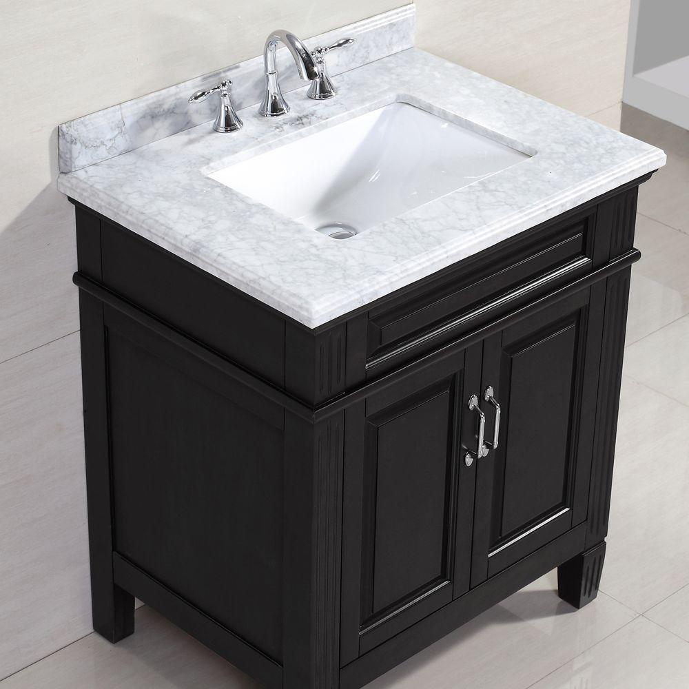 Home Decorators Collection Blaine 30 In Vanity In Black With Marble Vanity Top In Carrara White Bfblaine30 The Home Depot