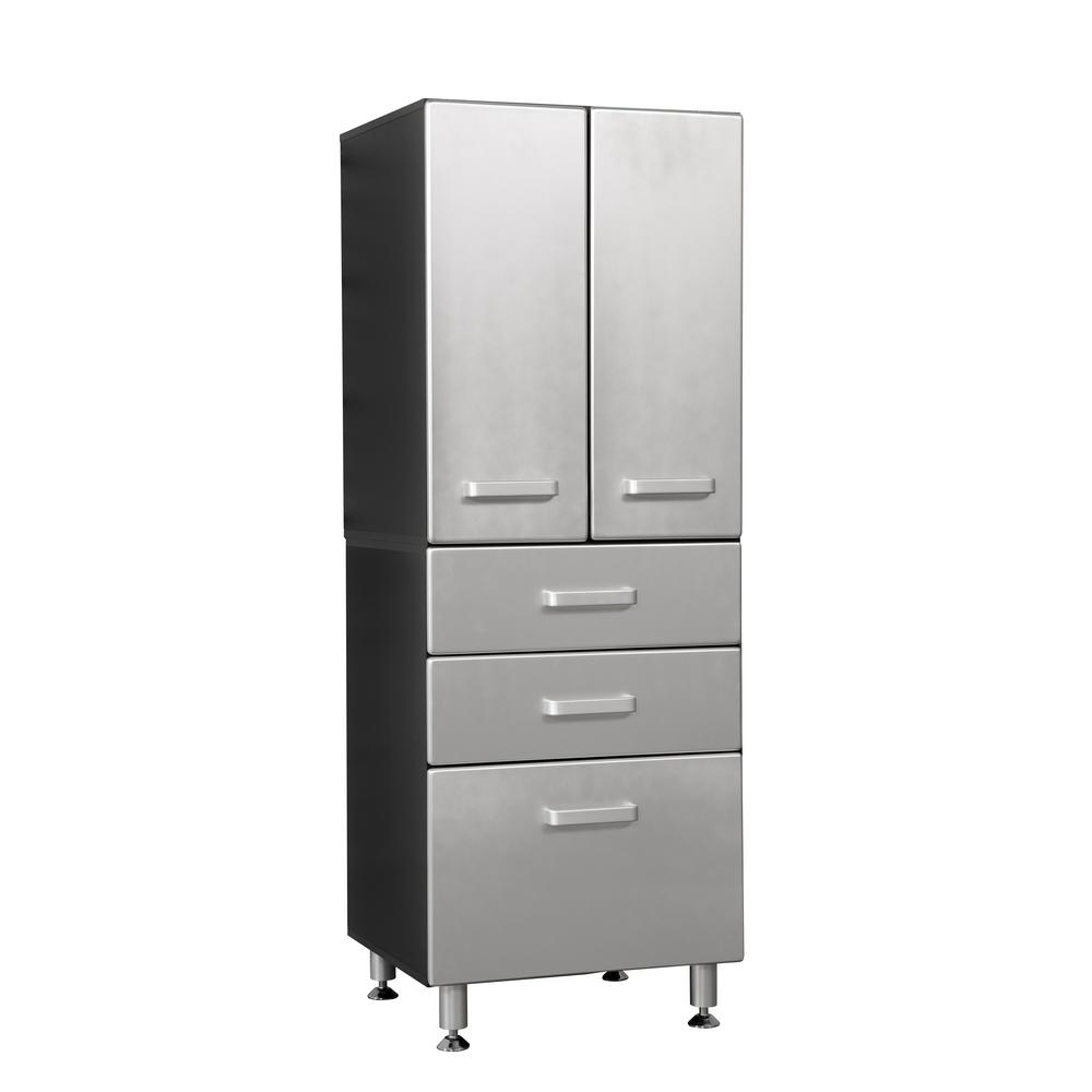 Tuff Stor Metallic Series 71in H X 24 In W X 21 In D 2 Piece Garage Storage Cabinet With 2 Doors And 3 Drawer 1 24206k The Home Depot