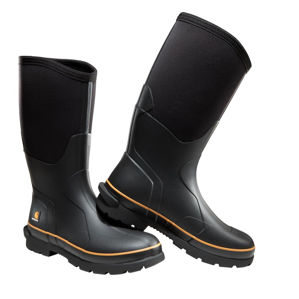black rubber work boots