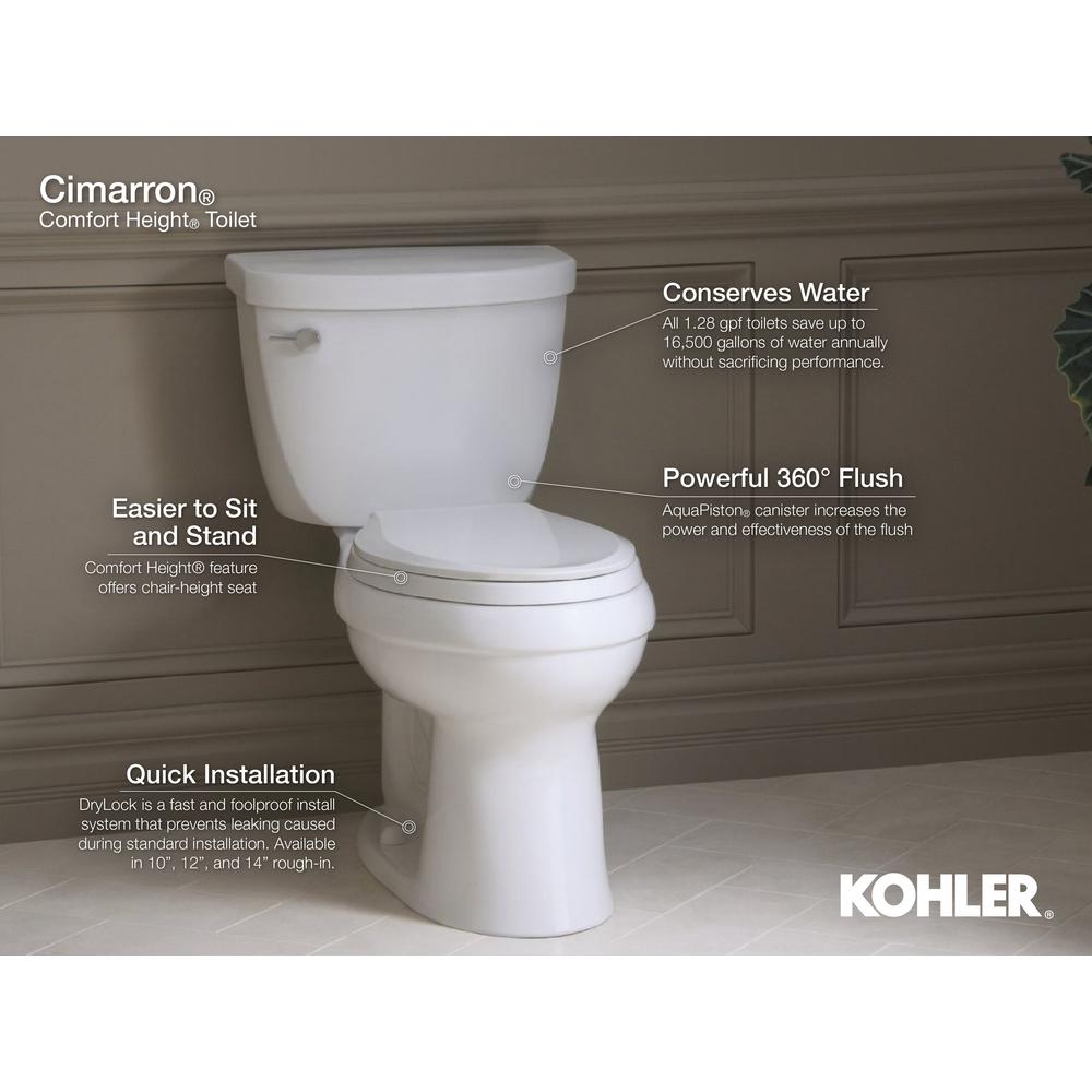 Kohler Cimarron Comfort Height 2 Piece 1 6 Gpf Single Flush Round Toilet With Aquapiston Flush Technology In White K 3888 0 The Home Depot