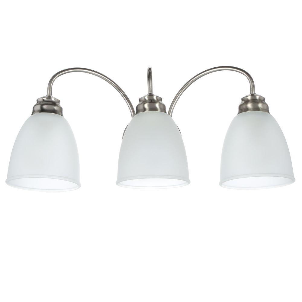 Hampton Bay Hamilton 3 Light Brushed Nickel Vanity Light With Frosted Glass Shades Efg1393al 2 Bn The Home Depot