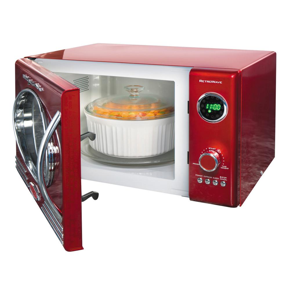 Nostalgia Retro 0 9 Cu Ft Countertop Microwave Oven In Retro Red