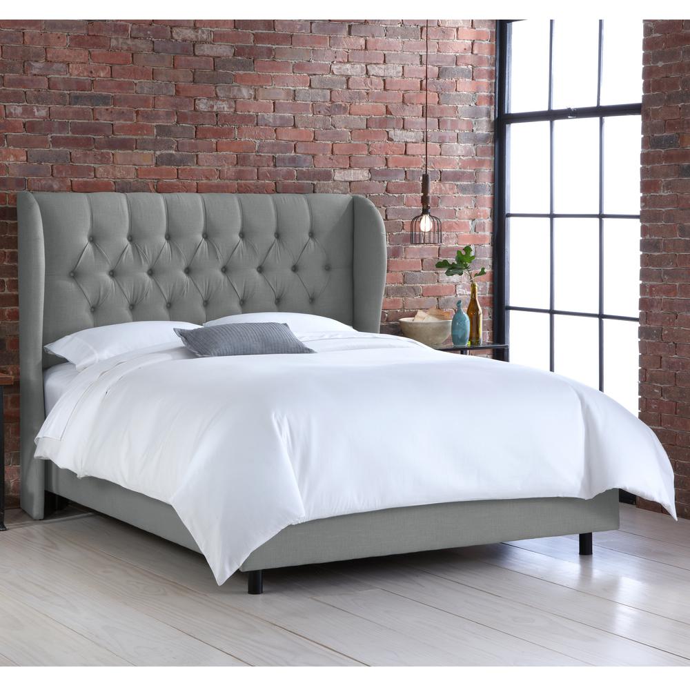 Linen Grey California King Tufted Wingback Bed 414bedlnngr The Linen Grey California King Tufted Wingback Bed