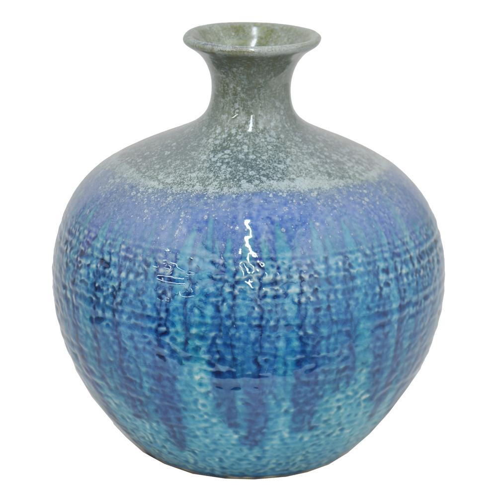 Three Hands Blue Drip Ceramic Vase 46015 The Home Depot