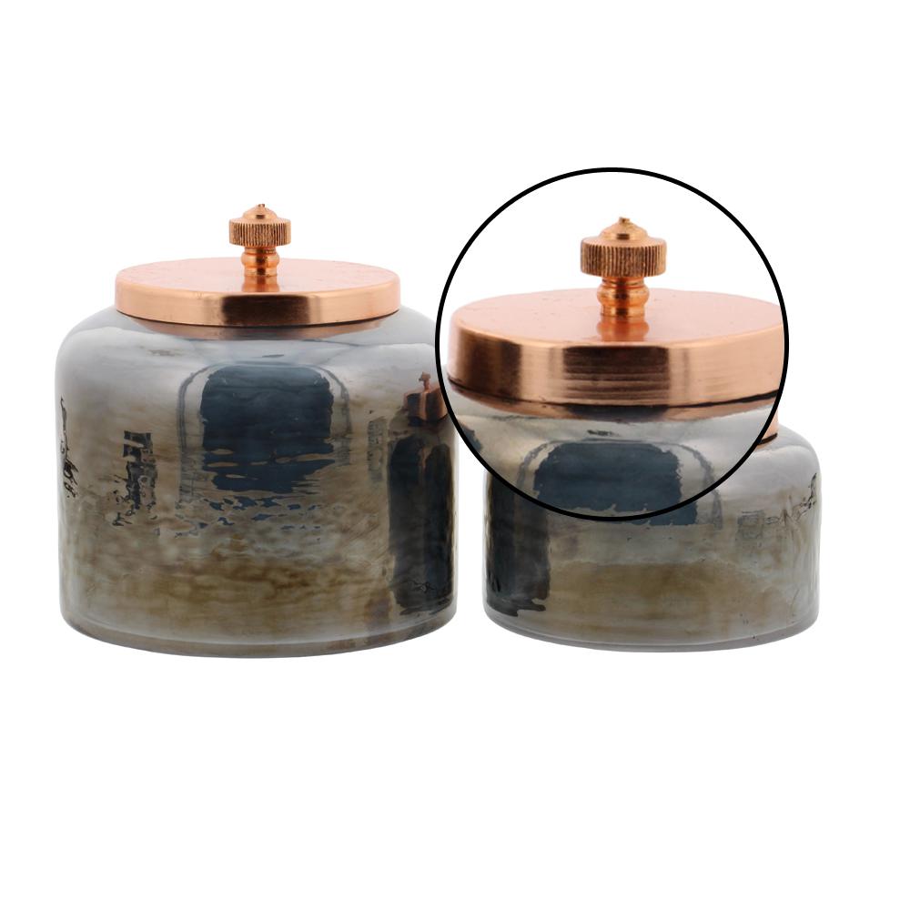 Litton Lane Cylindrical Smoked Black Glass Jar With Rose Gold Iron