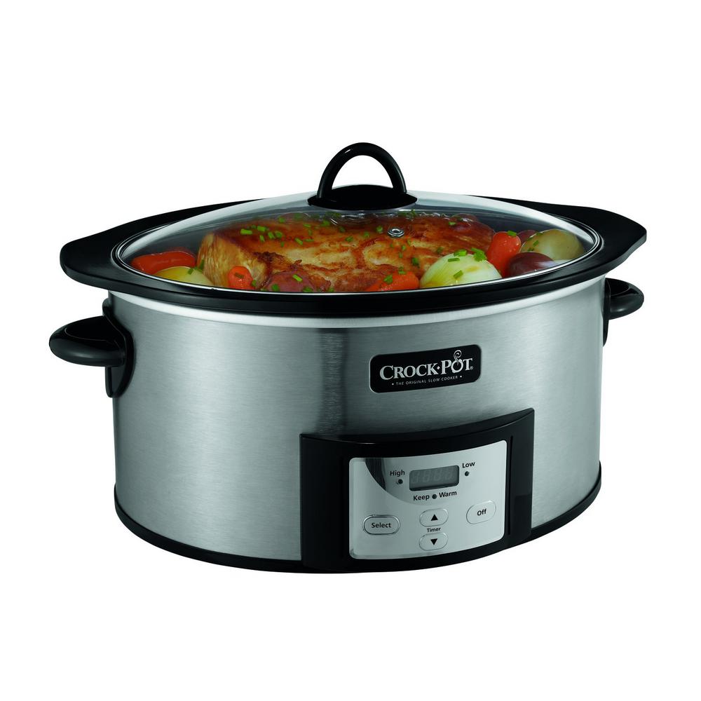 Crock-Pot 6 Qt. Black Stainless Steel Slow Cooker with Stovetop Safe
