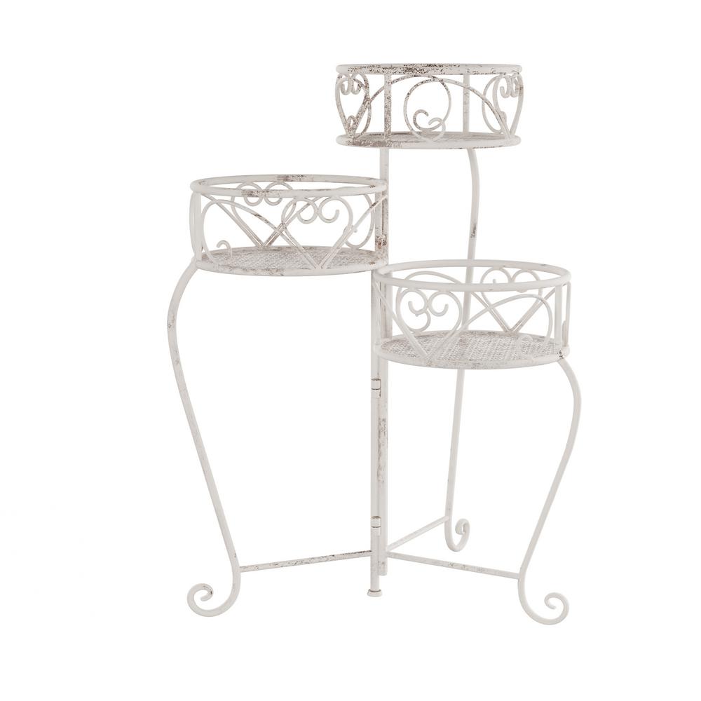 Pure Garden 3Tier Antique White Metal Decorative Folding Plant Stand