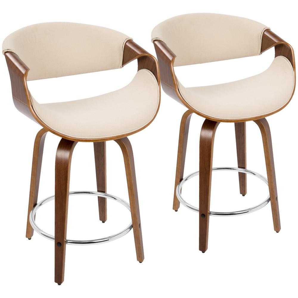 Lumisource Curvini 24 In Walnut And Cream Fabric Counter Stool Set Walnut And Cream Fabric Counter Stool Set Of 2 B24 Crvnir Wlcr2 The Home Depot