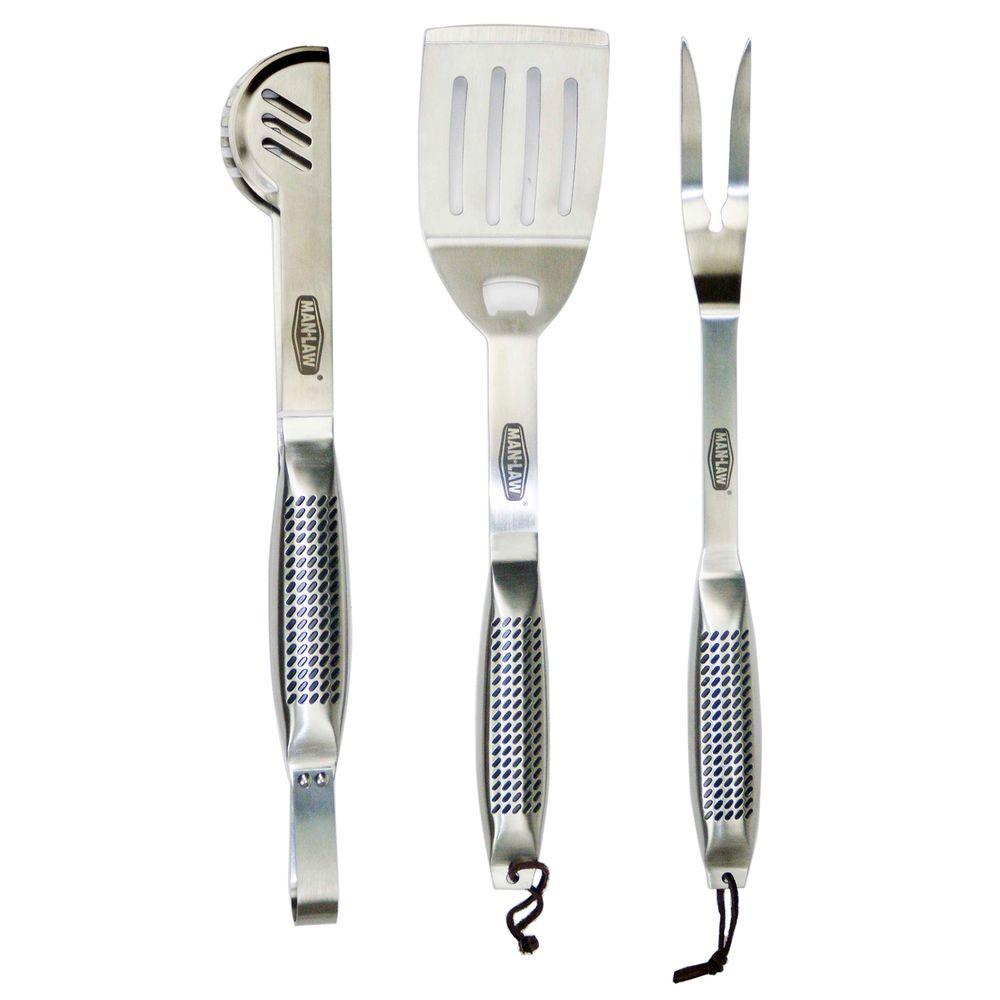 MAN LAW Stainless Steel BBQ Tool Set (3Piece)MANHY1A The Home Depot