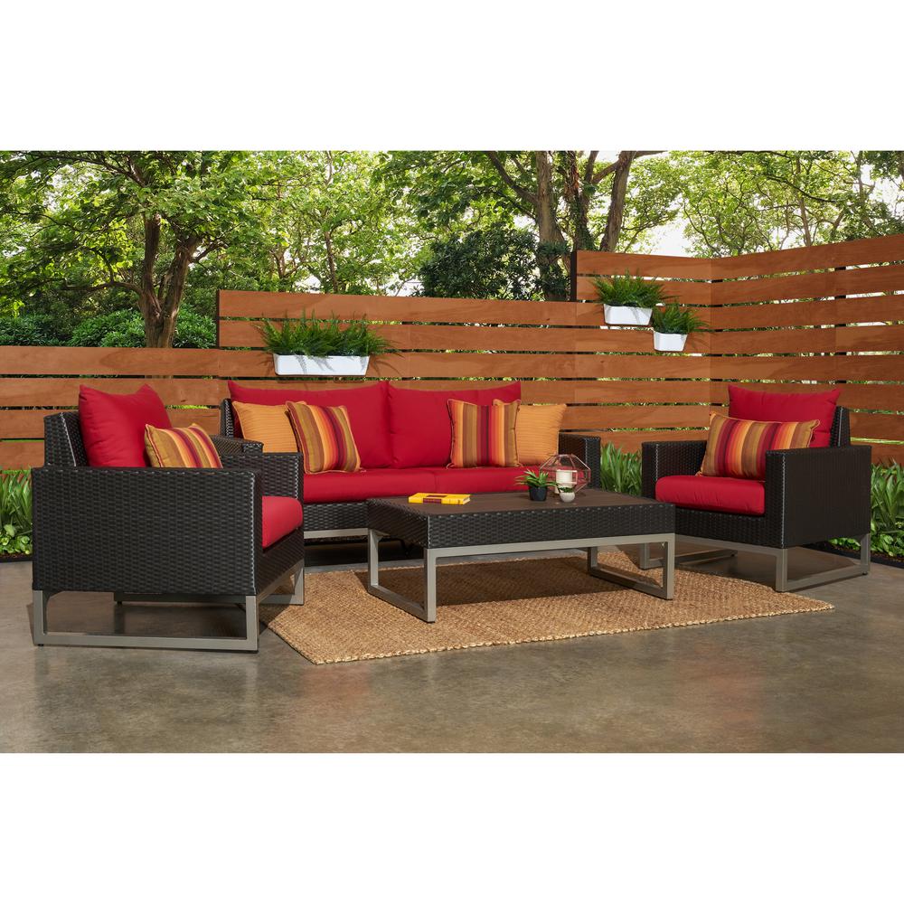 Rst Brands Milo Espresso 4 Piece Wicker Patio Deep Seating Milo Espresso 4 Piece Wicker Patio Deep Seating Conversation Set With Sunbrella Sunset Red Cushions
