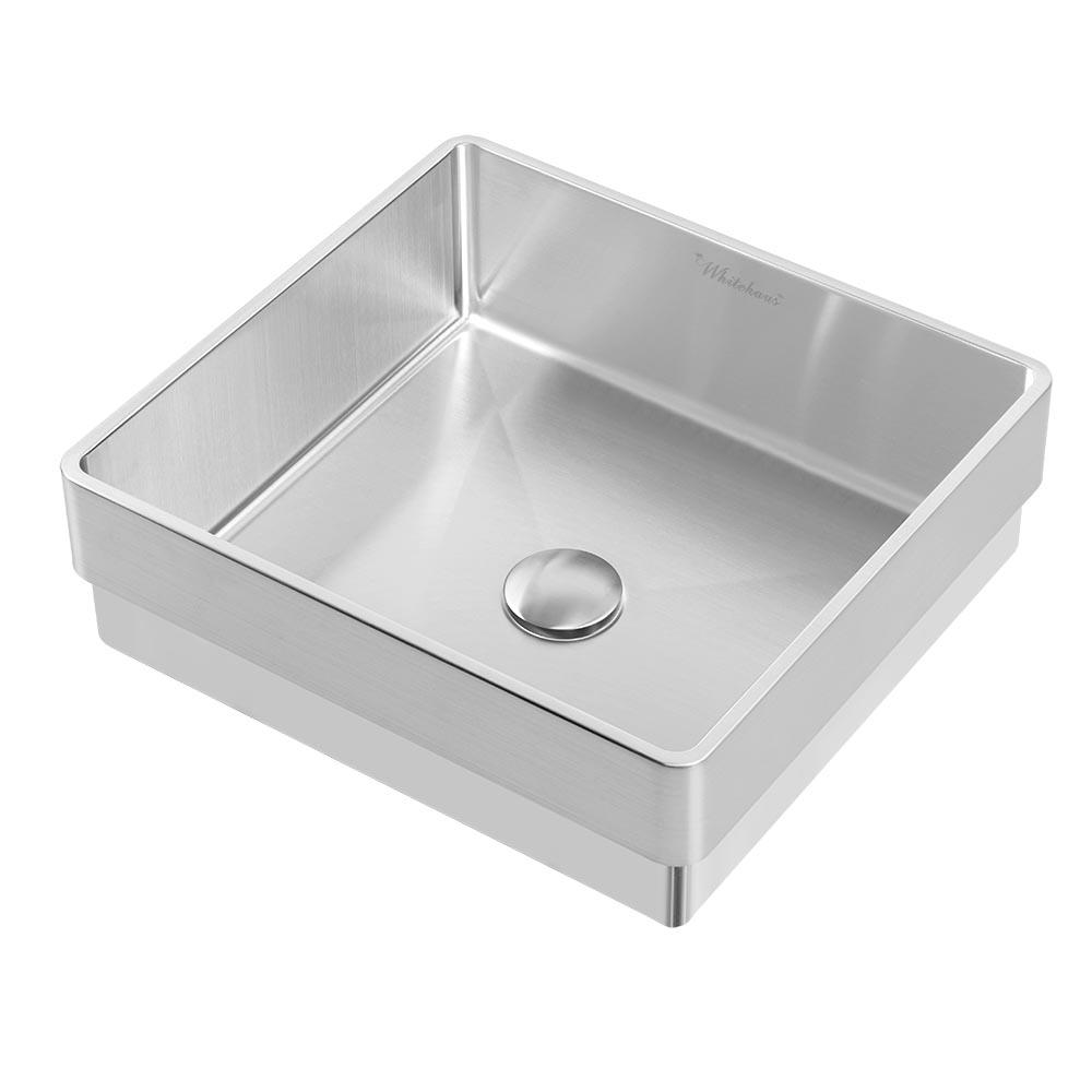 Whitehaus Collection Noah Plus 15 3 4 In Semi Recessed Drop In Bathroom Sink In Brushed Stainless Steel With Matching Center Drain