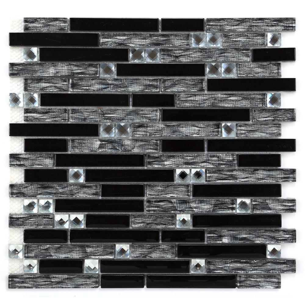Black Tile Backsplashes The Home Depot Gl Backsplash In Black 11 18 Sq