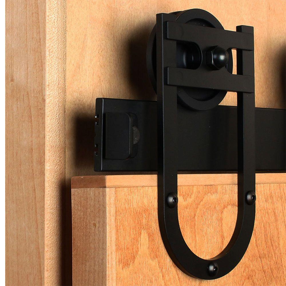 Quiet Glide Horse Shoe Strap Black Rolling Barn Door Hardware Kit