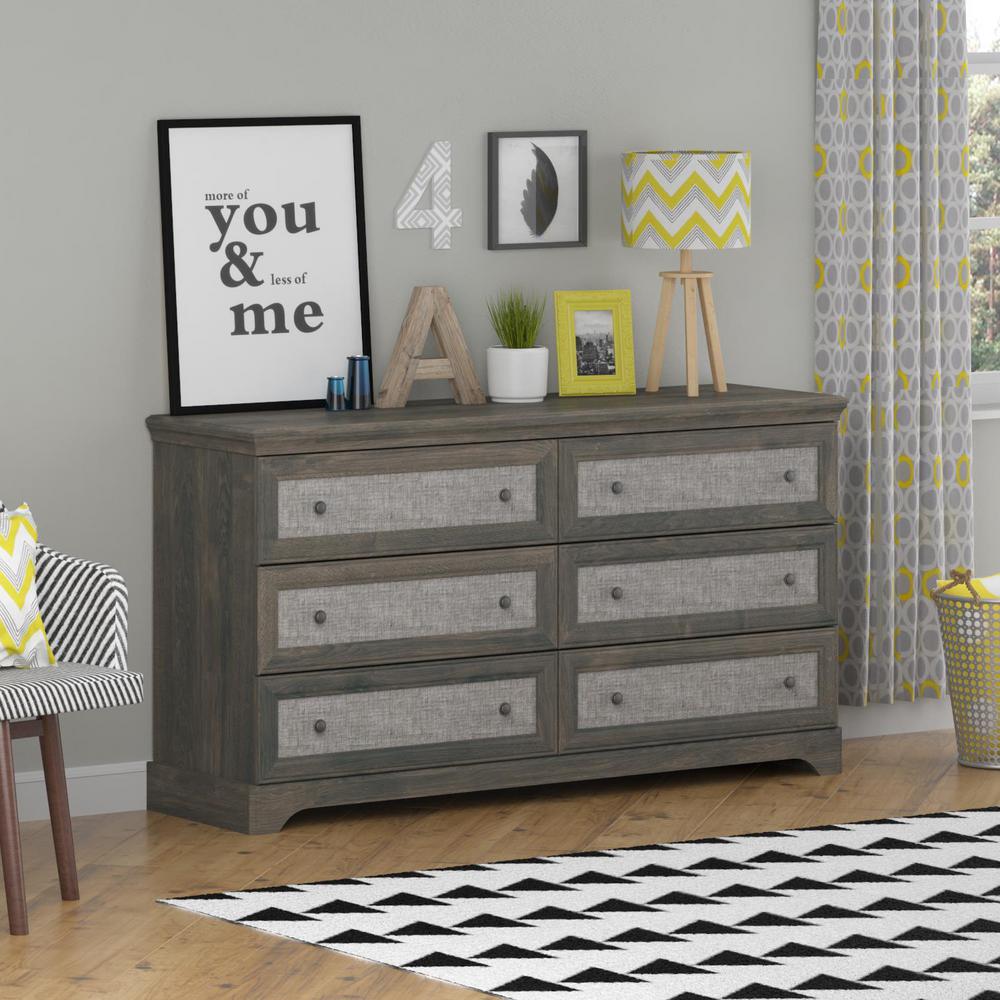 Ameriwood Home Hillside 6 Drawer Dark Gray Oak Dresser Hd93176