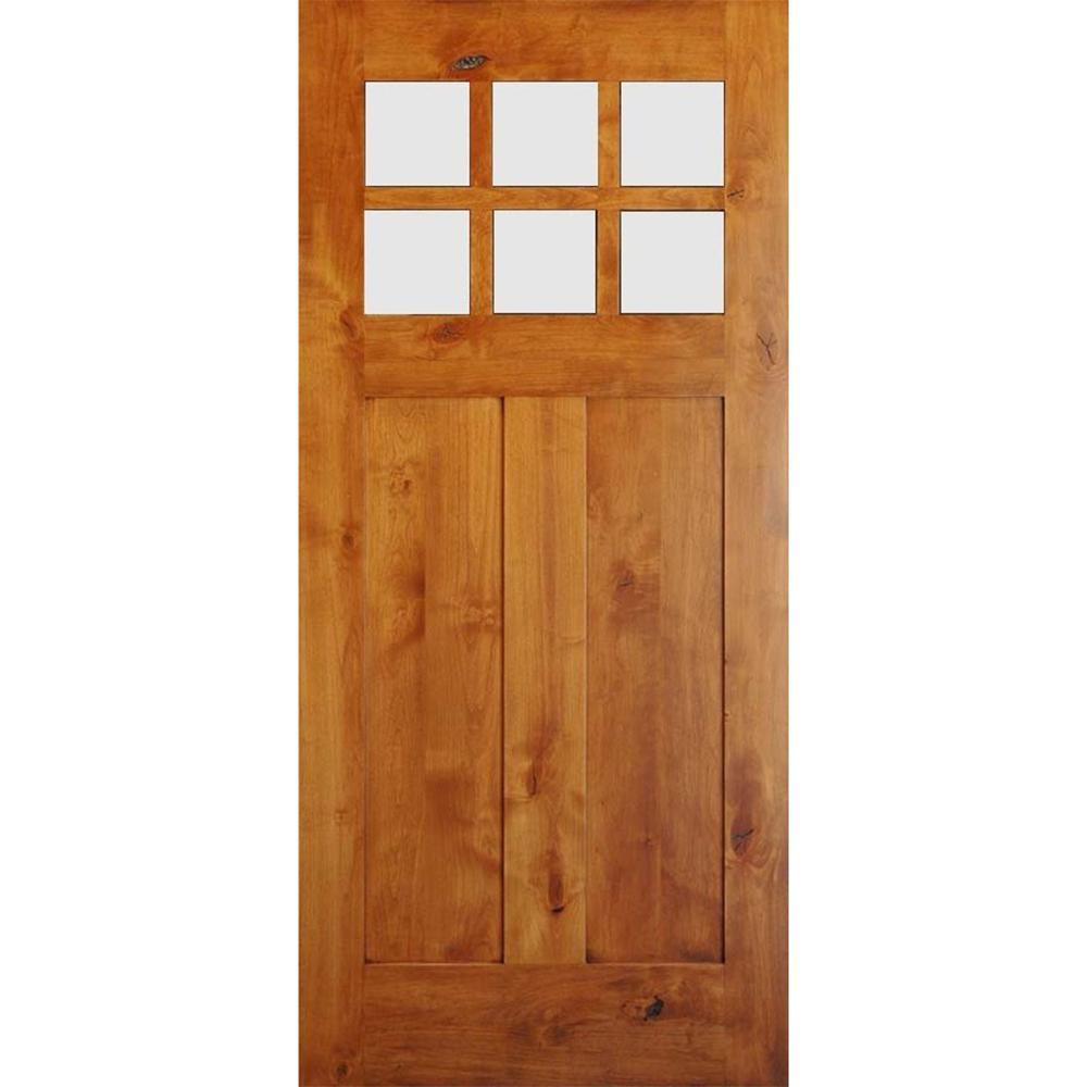 36 In X 80 In Craftsman 2 Panel 6 Lite Clear Low E Knotty Alder Unfinished Wood Front Door Slab