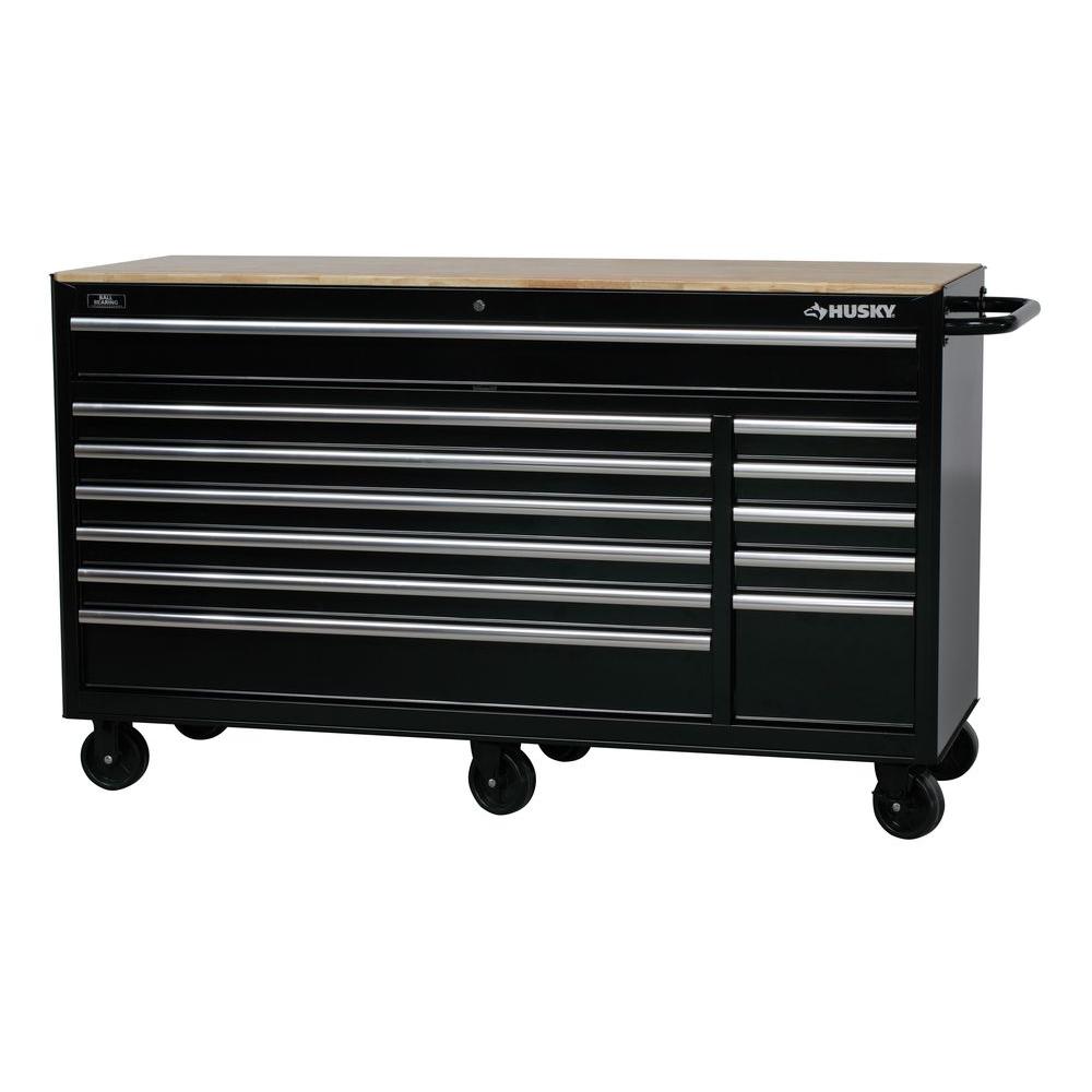 Husky 66 in. W 24 in. D 12Drawer HeavyDuty Mobile Workbench in Black
