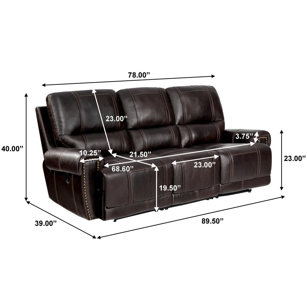 Homefare 89 5 In W Chocolate Brown Leather 3 Seats Sofa With Power Reclining 156 A028 715 K1 The Home Depot