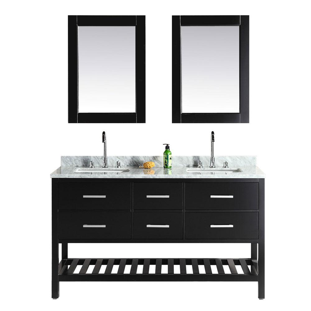 Design Element London 61 in. W x 22 in. D Double Vanity in Espresso with Marble Vanity Top and 