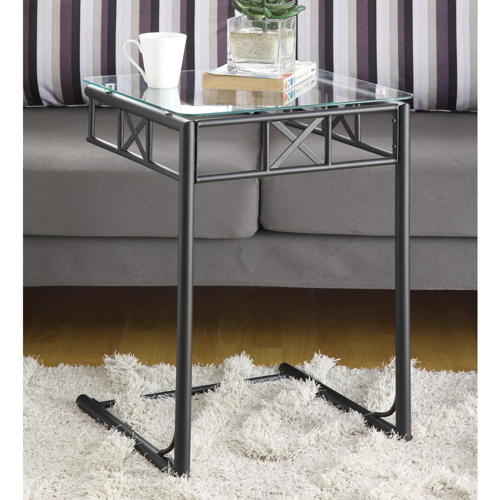 Black Metal Glass Top End Table