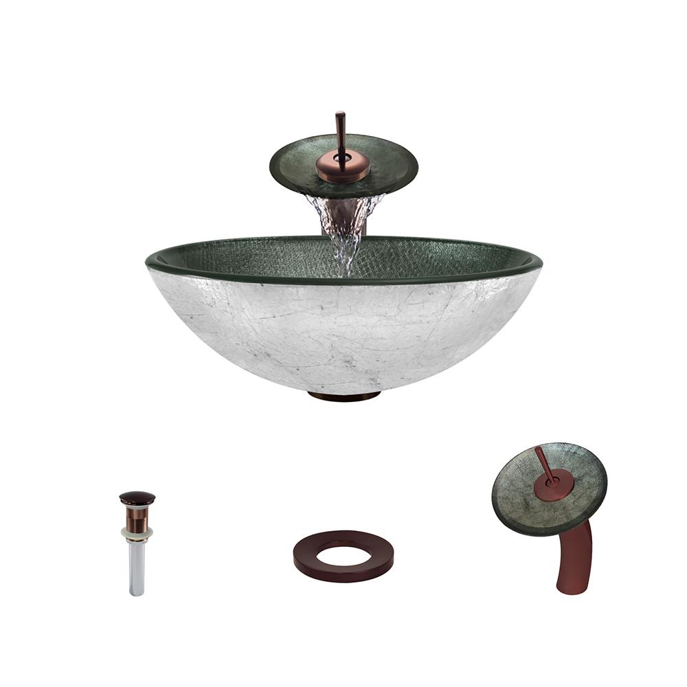 617-731-ABR Bundle - 4 Items: Vessel Sink, Vessel Faucet, Pop-Up Drain, and Sink Ring The MR Direct 617 Antique Bronze Bathroom 731 Vessel Faucet Ensemble
