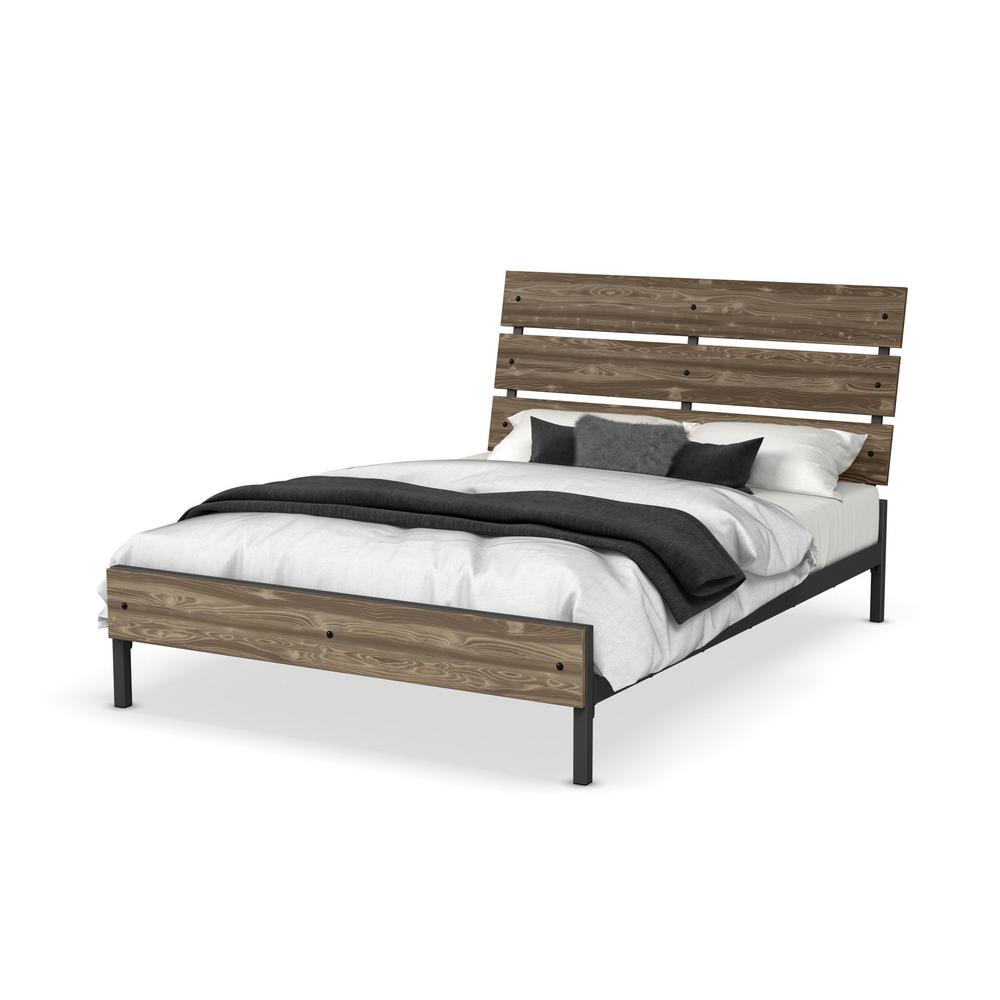 Riverton Textured Dark Brown Metal Beige Wood Full Size Bed