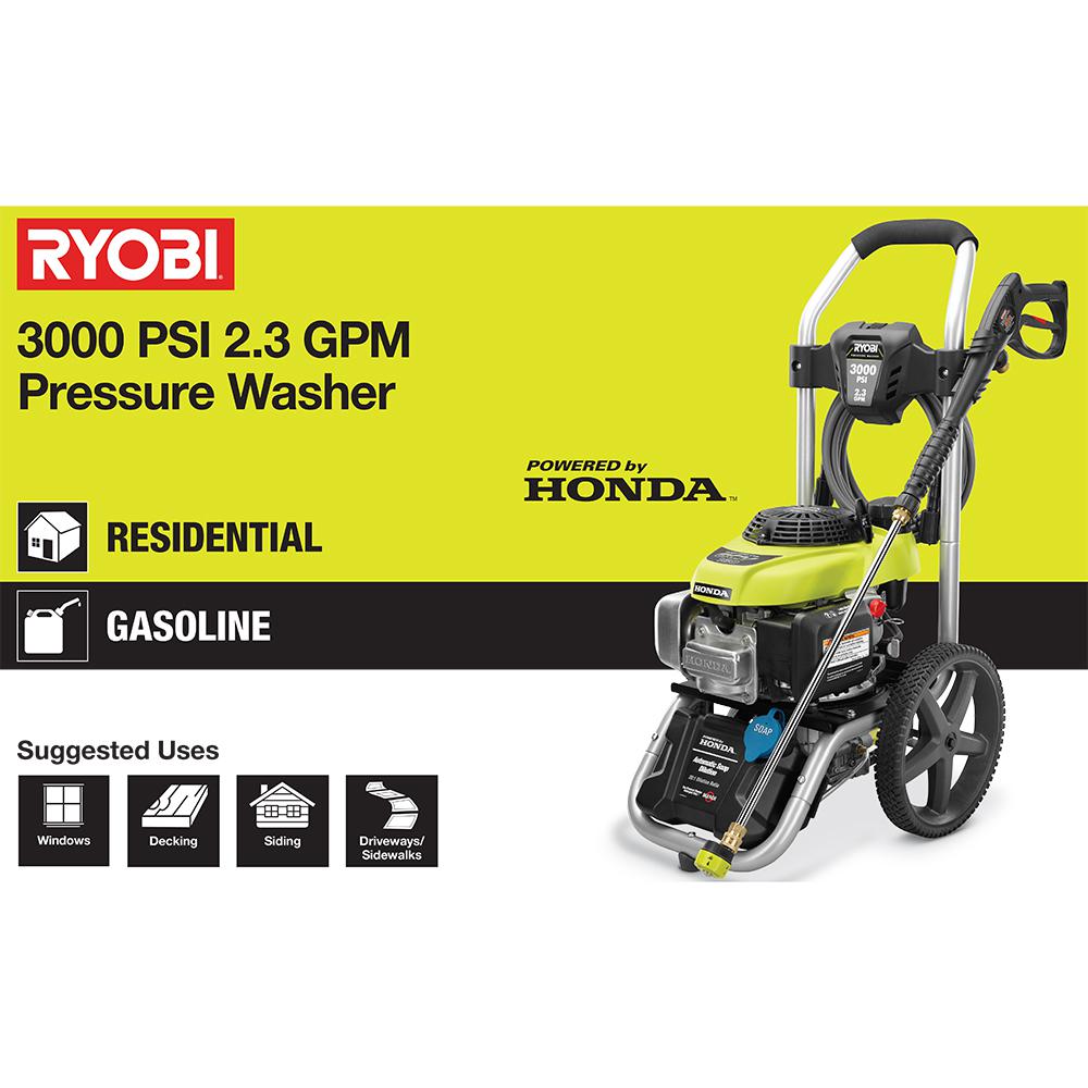 Ryobi 3000 Psi 2 3 Gpm Honda Gas Pressure Washer Ry803001 The Home Depot