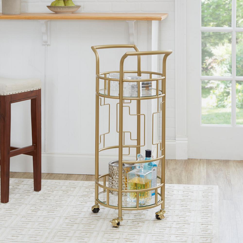 Silverwood Furniture Reimagined Jules Gold Geometric Bar Cart Jules Gold Geometric Bar Cart