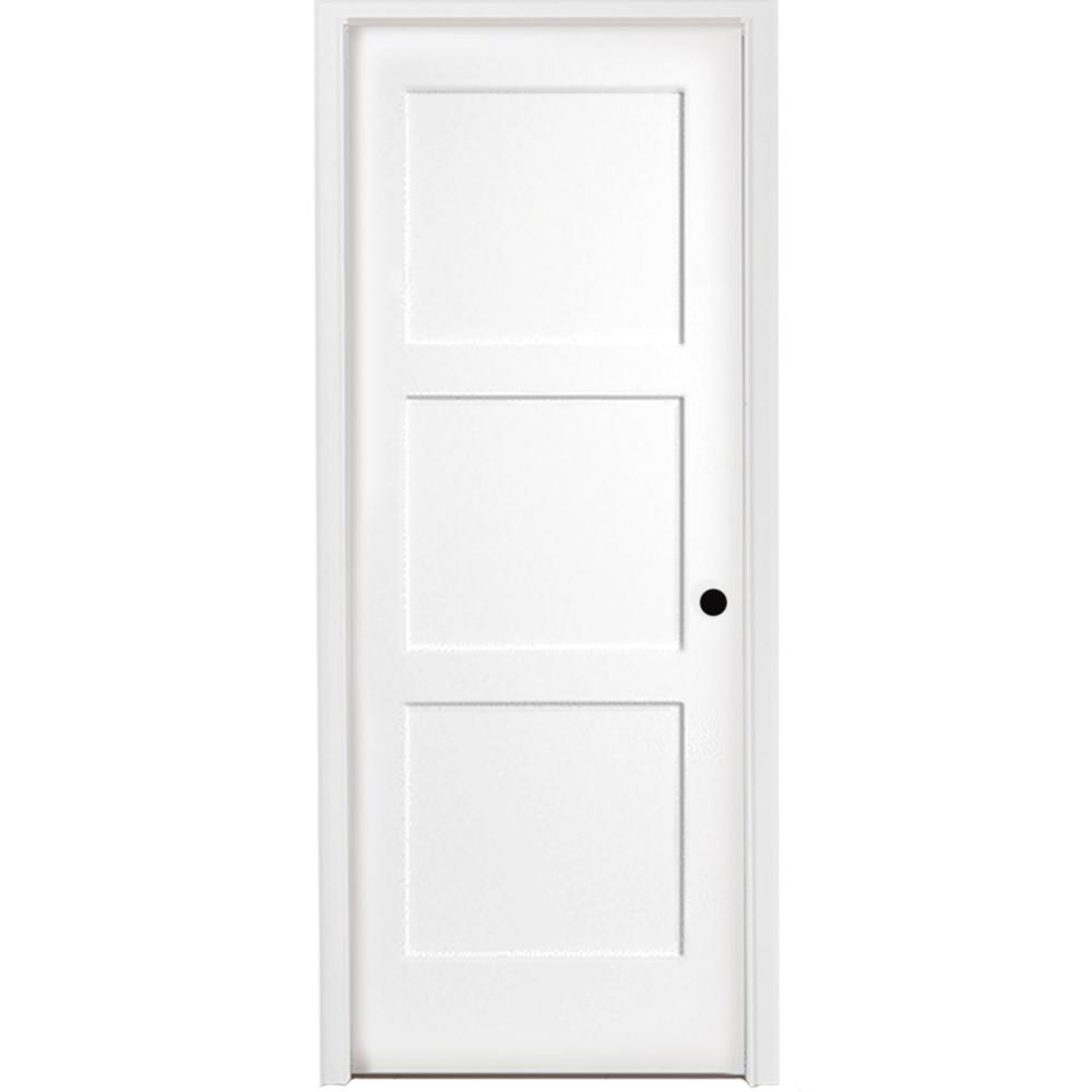 Steves Sons 30 In X 80 3 Panel Equal Shaker White Primed Lh 3 Panel Equal Shaker White
