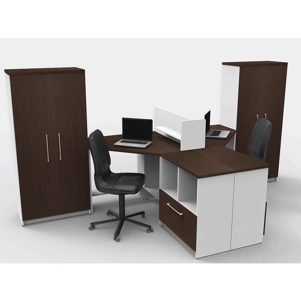 7 Piece White Espresso Office Reception Desk Collaboration Center