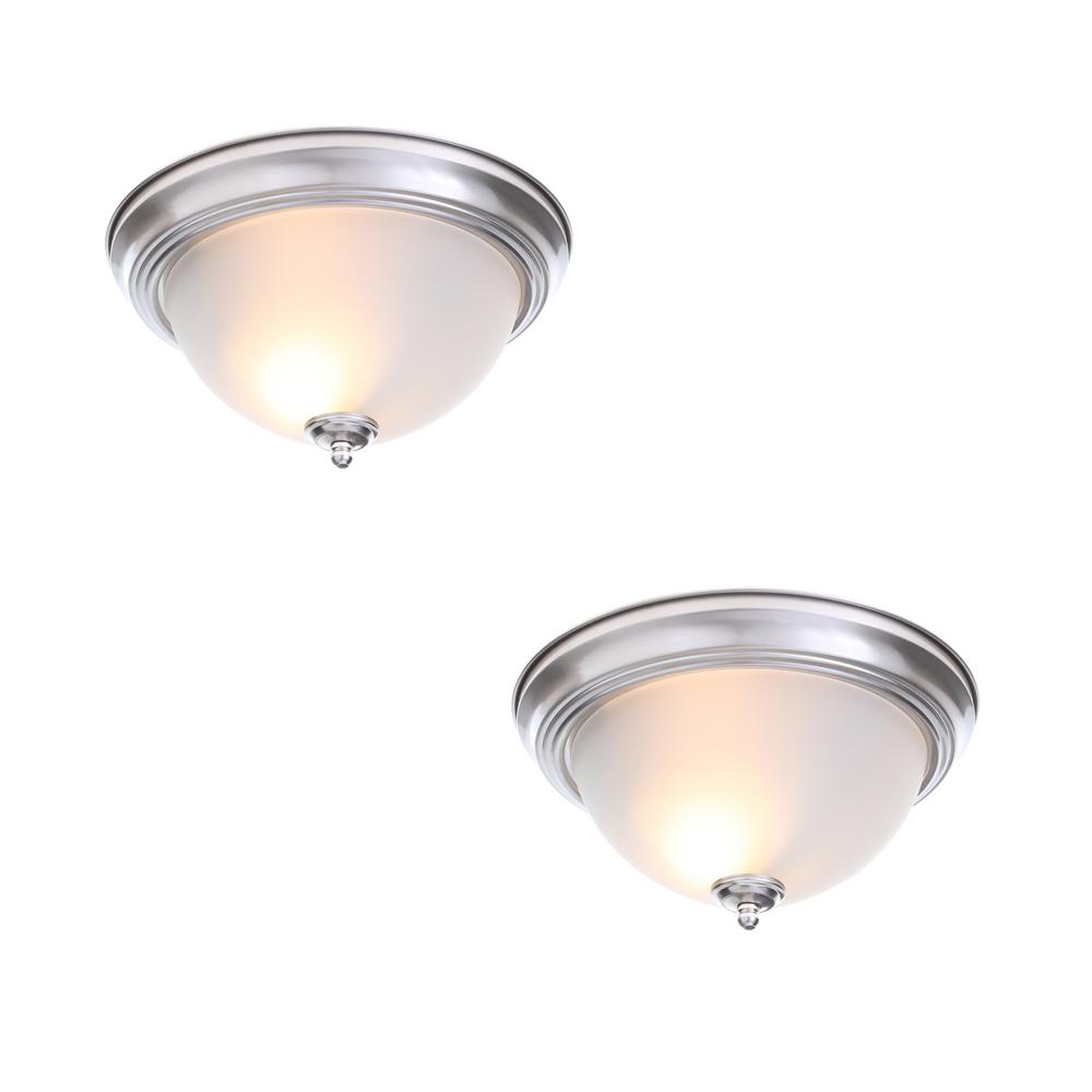 13 In 2 Light Brushed Nickel Flush Mount With Frosted Gl Shade Pack 13 In 2 Light Brushed Nickel Flush Mount With Frosted Gl Shade Pack