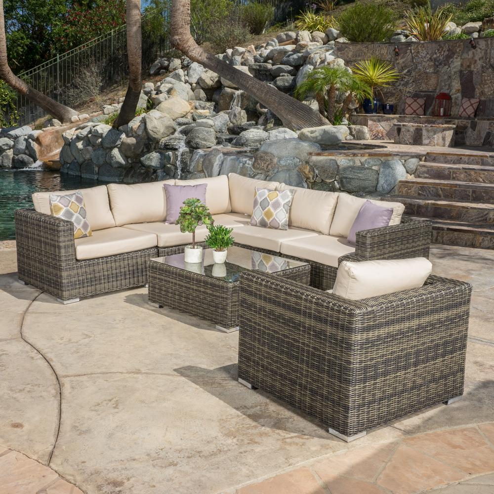 Noble House Santa Rosa Gray 7 Piece Wicker Outdoor Sectional With