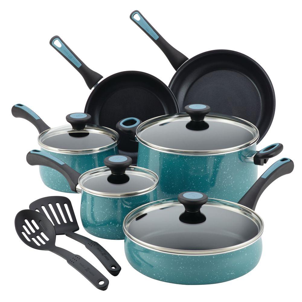 Paula Deen Riverbend 12-Piece Gulf Blue Speckle Cookware ...