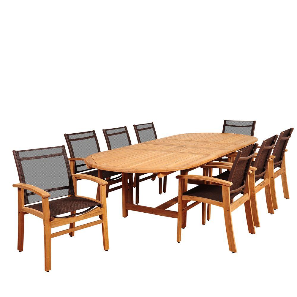 Ia Elliot 9 Piece Teak Double Extendable Oval Patio Dining Set Ia Elliot 9 Piece Teak Double Extendable Oval Patio Dining Set With Brown Sling Chairs