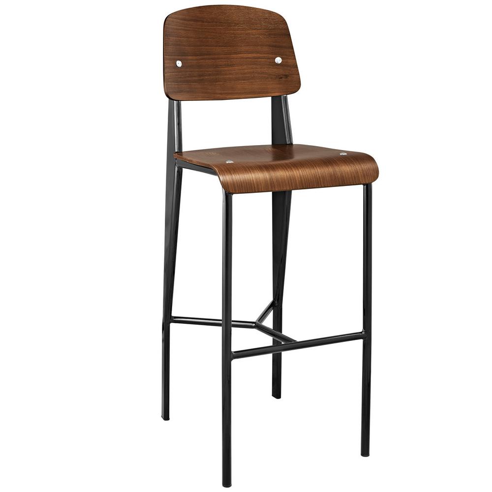 MODWAY Cabin 29 In. Walnut Bar Stool-EEI-1468-WAL-BLK - The Home Depot