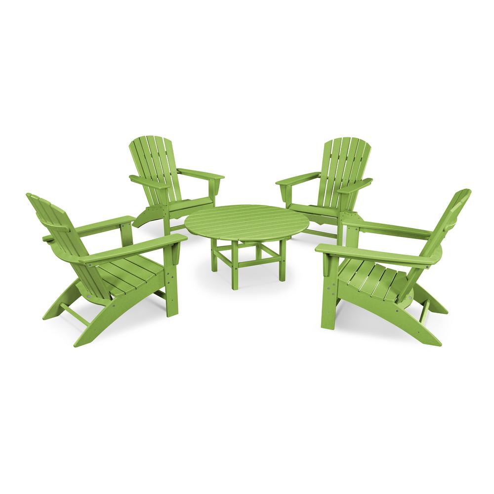 Polywood Grant Park Lime 5 Piece Plastic Traditional Curveback Adirondack Patio Conversation Set