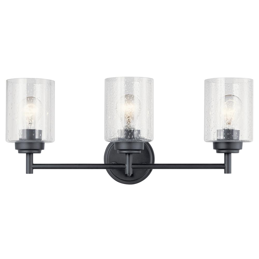 KICHLER Winslow 3Light Black Vanity Light with Clear Seeded Glass