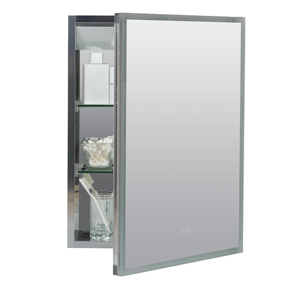 Zenna Home 17 7 In W X 23 5 In H Surface Mount Edge Lit Led Framed Mirror Medicine Cabinet In Aluminum With Right Hinged Door Emra1824lr The Home Depot