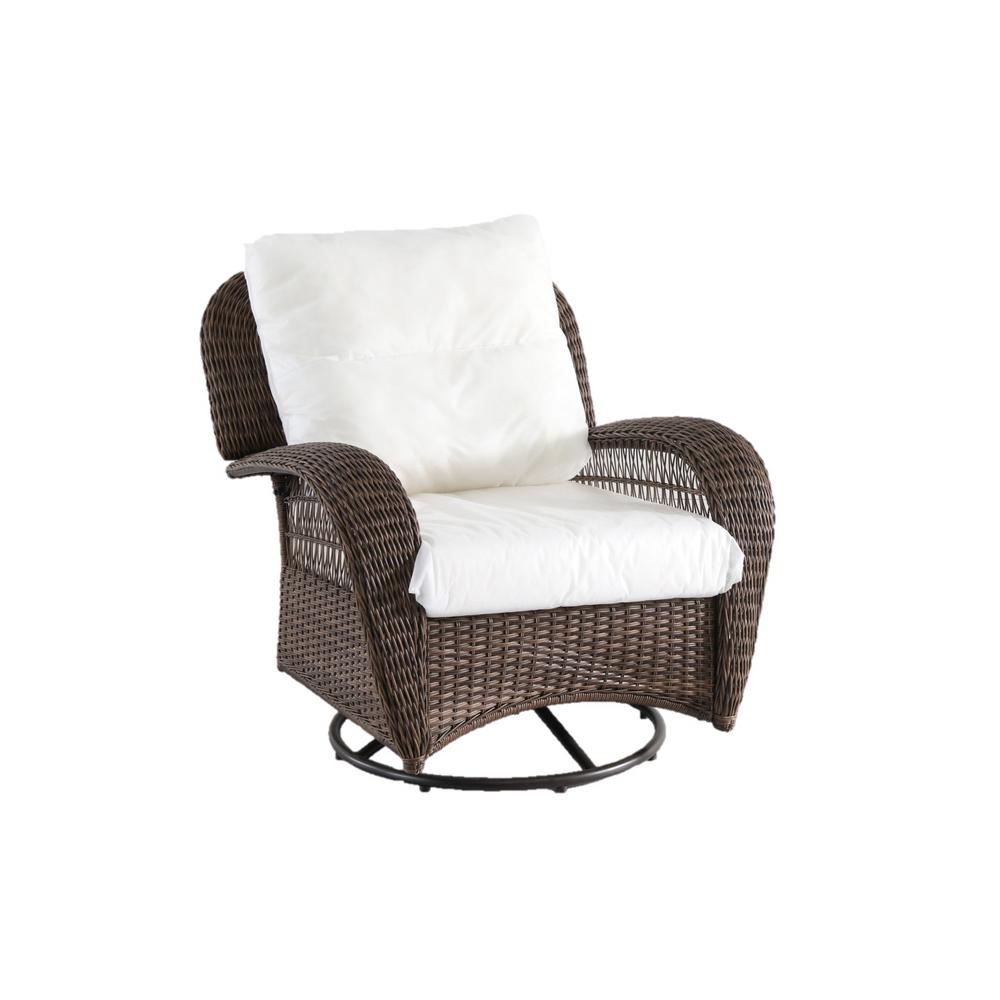 Hampton Bay Beacon Park Swivel Wicker Outdoor Lounge Chair with Bare cushions