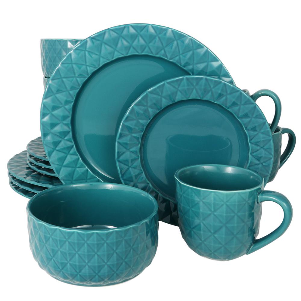 GIBSON elite Lewisville 16Piece Teal Dinnerware Set98597350M The