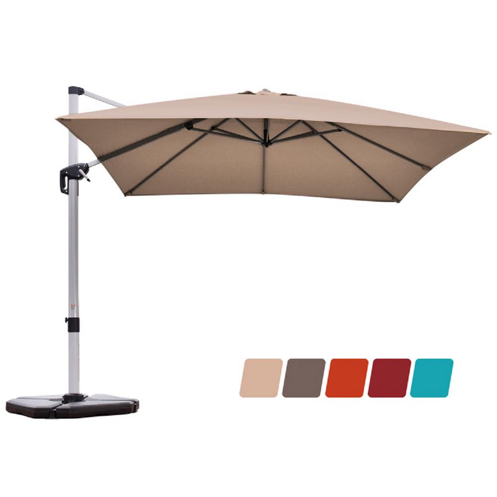 Costway 10 Ft Aluminum Cantilever Square 360 Degrees Tilt Patio Umbrella In Tan Op70233tn The Home Depot