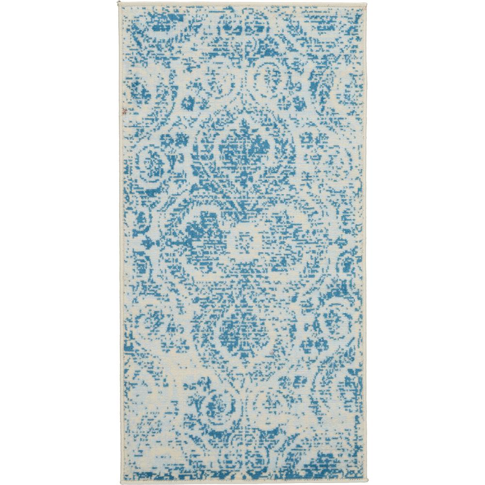 Nourison Jubilant 2' x 4' Small Teal Blue Damask Area Rug478047 The