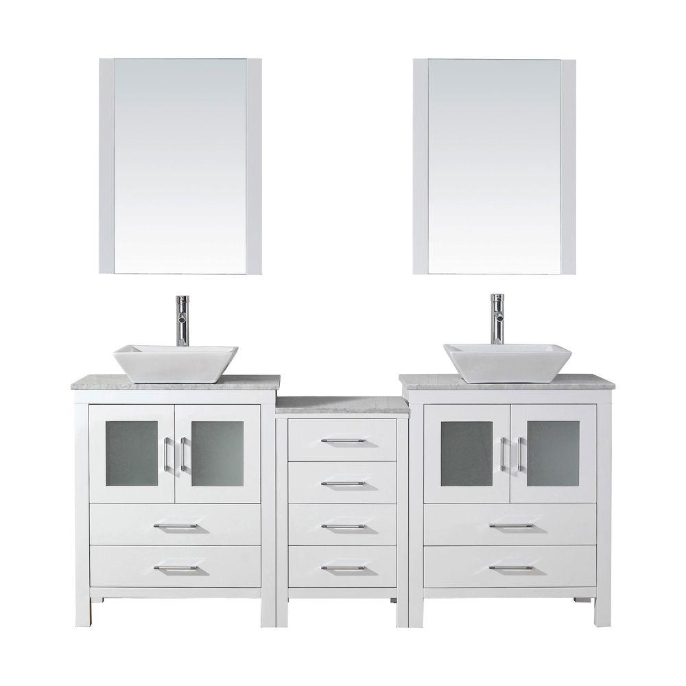 Virtu Usa Dior 67 In W Bath Vanity White With Marble Top Square Basin And Mirror Faucet