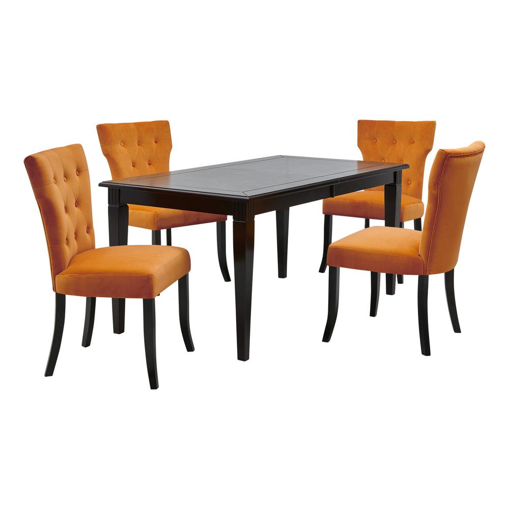 Handy Living Cristina 5 Piece Mustard Gold Rectangular Butterfly Leaf Dining Table And Armless Dining Chairs Velvet A144148 The Home Depot